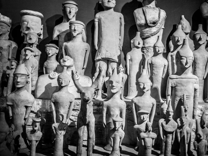 Sculptures at the Cyprus Museum, the oldest and largest archaeological museum in Nicosia, Cyprus