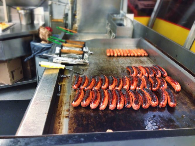 Half-smokes on the griddle