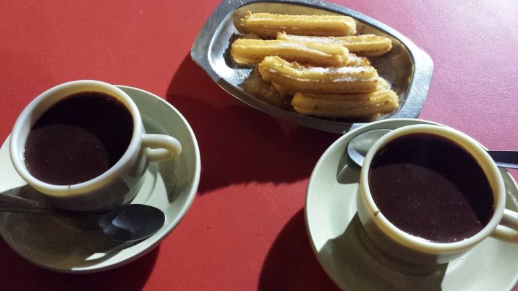 Churros dipped in chocolate are the house speciality at La Marina