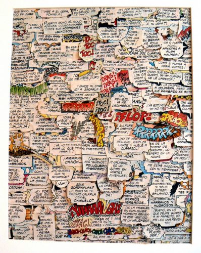 Blanka Amezkua, Untitled, 2016, Collage of text bubbles from recycled Mexican adult comic books