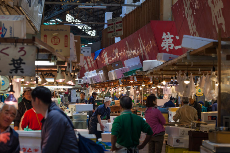 Shoppers visit Tsukiji Fish Market in Tokyo.