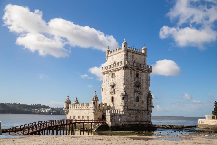 Belem Tower on the Tagus River, Lisbon, Portugal.