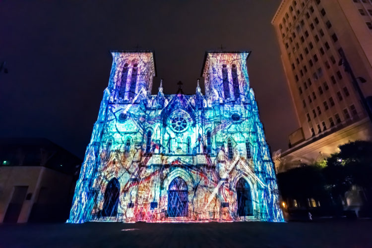 ‘The Saga’ is projected onto San Fernando Cathedral in Main Plaza