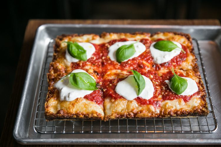 Margarita Pizza at Emmy Squared in Williamsburg, Brooklyn, New York.