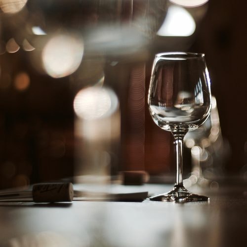 Empty glass at a wine bar