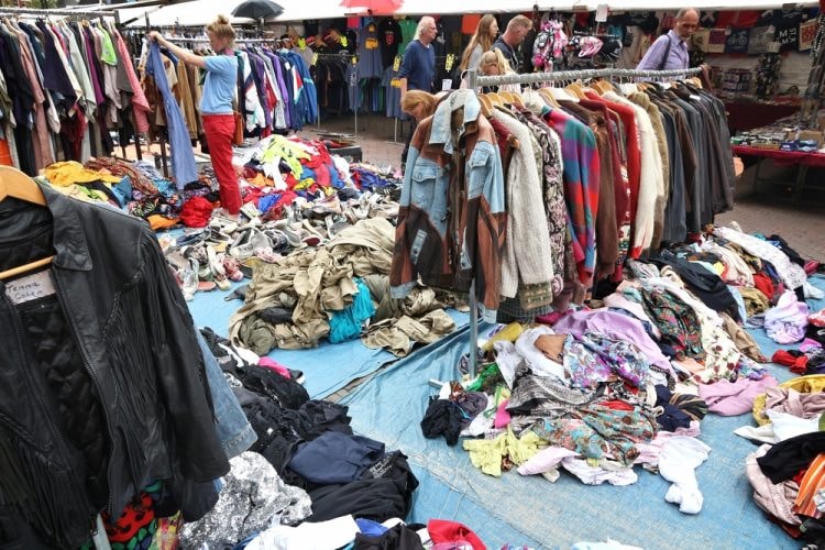 People visit Waterlooplein Market in Amsterdam, Netherlands