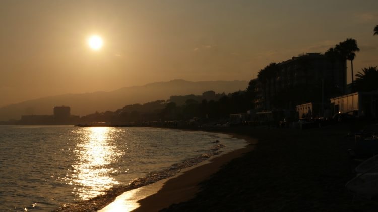 Sunset over the beach at La Bocca, Cannes