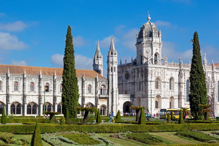 Lisbon, Portugal. The Mosteiro dos Jeronimos, or the Monastery of the Hieronymites. The monastery is considered a triumph of Manueline architecture an