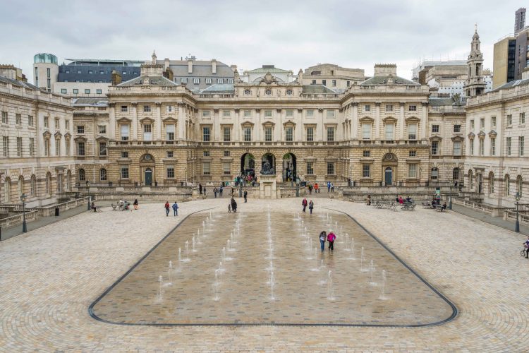 Fountains in the courtyard of Somerset House, London, UK