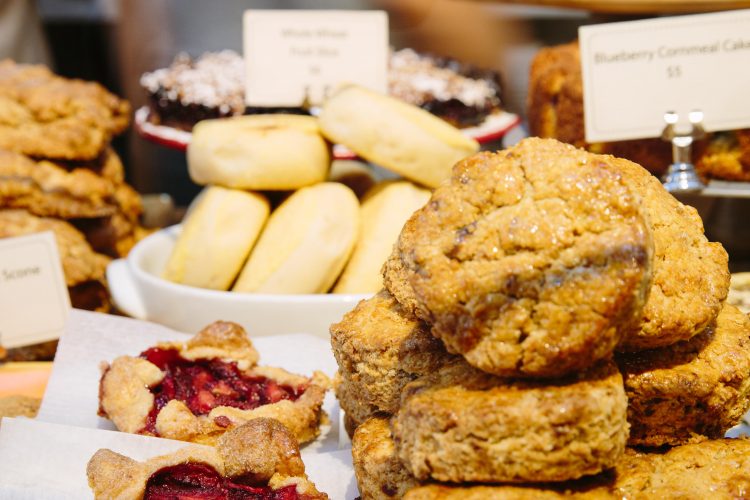 A display full of freshly baked goods at Huckleberry Cafe. Santa Monica, California.. Image shot 2015. Exact date unknown.