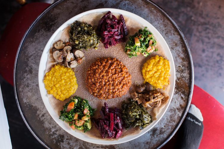 Feast for 2 at Bunna, Ethiopian plant-based cafe, bar, restaurant, and music venue based in Bushwick, Brooklyn.