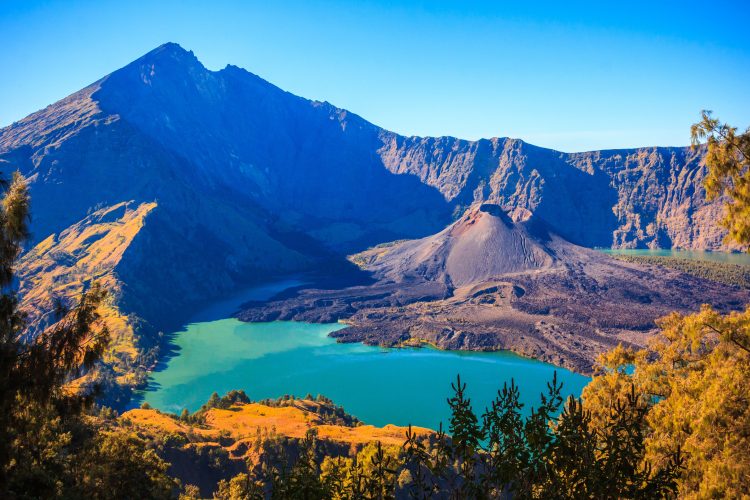 Panorama view of volcano mountain Rinjani of Indonesia.
