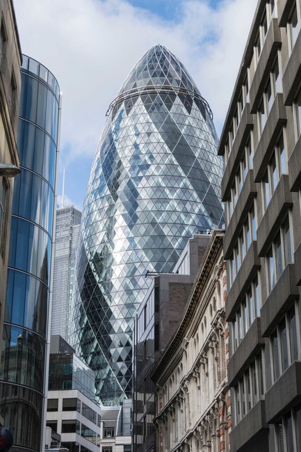 The Gherkin in the City of London, UK
