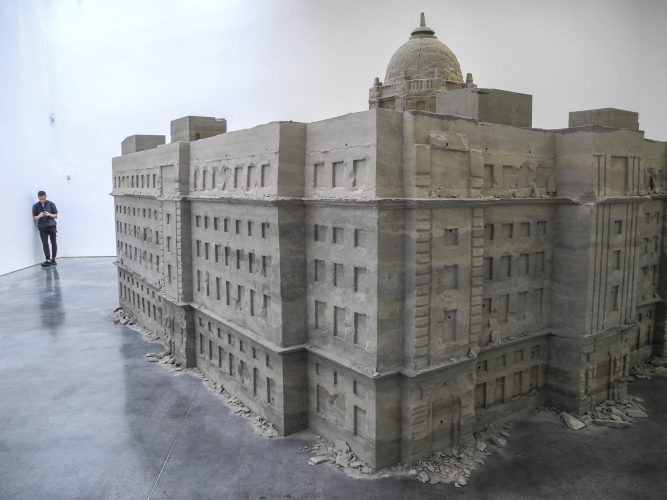 ‘Bank of Sand, Sand of Bank’ by Chinese artist Huang Yong Ping stands in the Gladstone Gallery