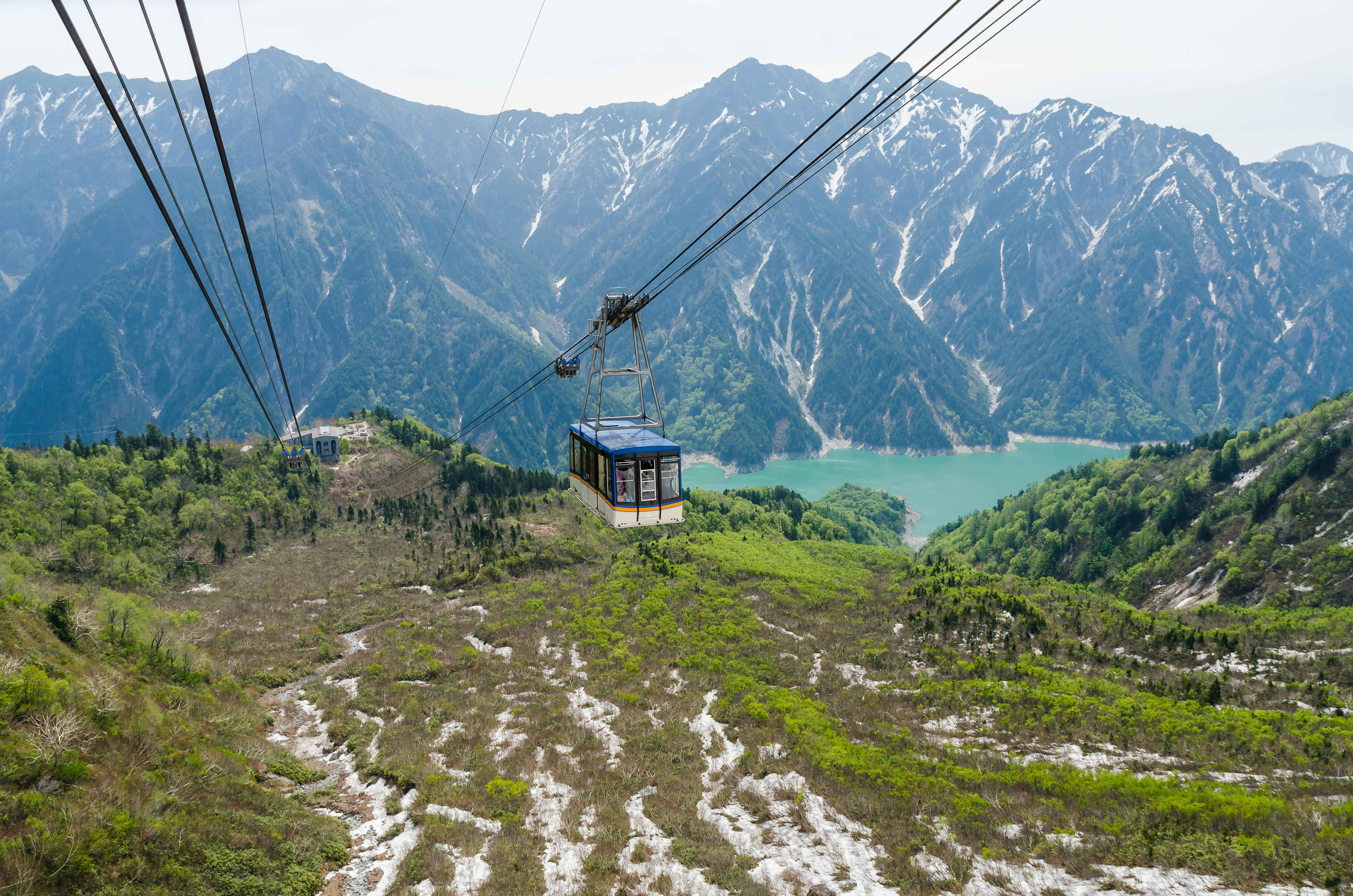 Cable car at japan alps tateyama kurobe alpine route