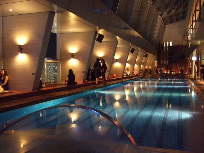 The long swimming pool inside Skybar KL