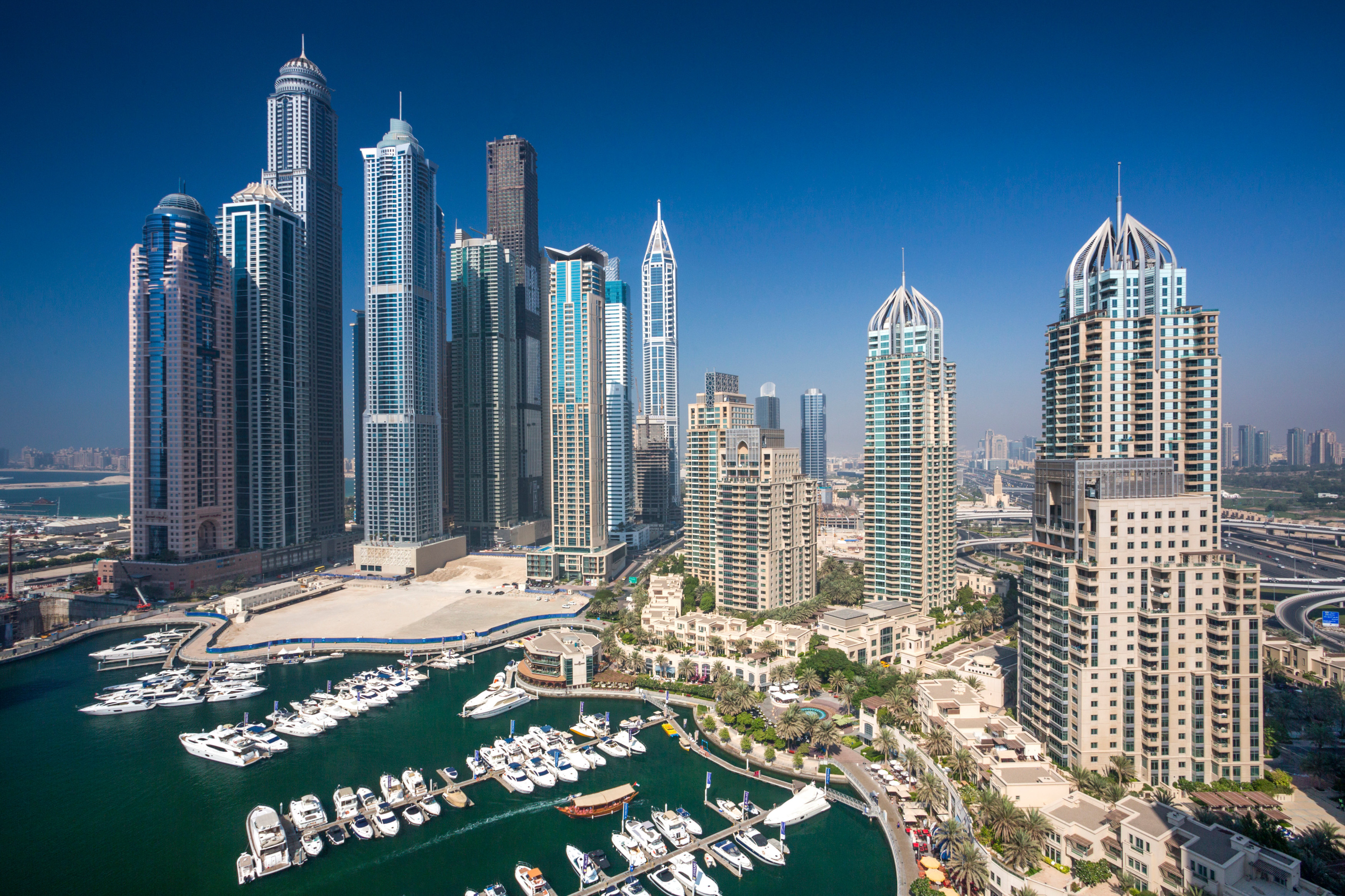 United Arab Emirates, UAE, Dubai, City, Dubai Marina, Dubai, architecture, boat, boats, buildings, construction, futuristic, har