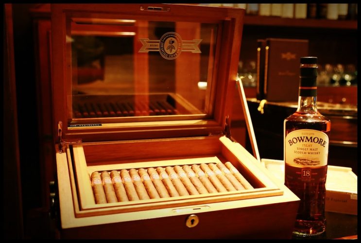 Relax at the cigar lounge with a glass of whiskey