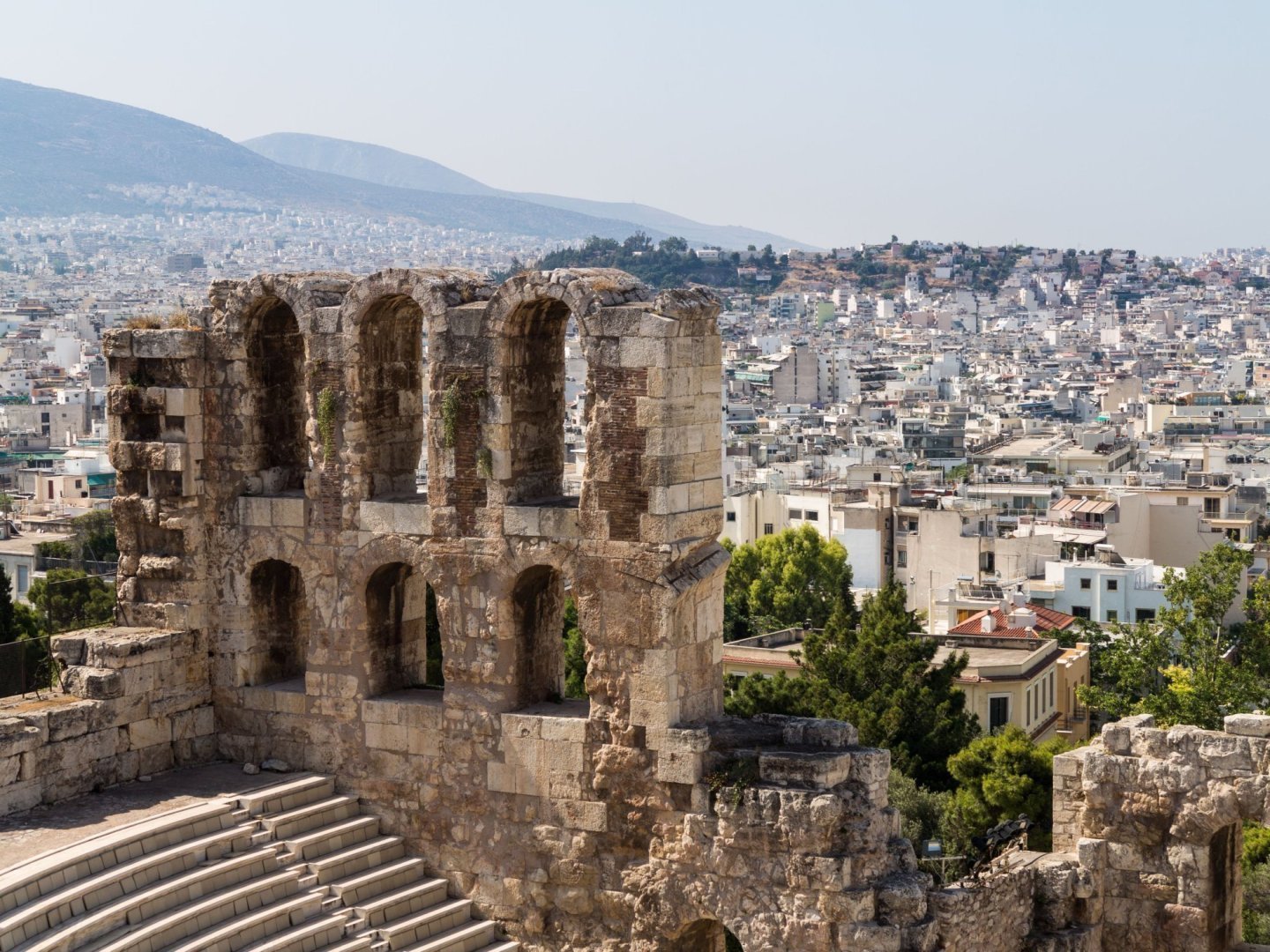 The Odeon of Herodes Atticus amphitheatre from the Acropolis, Athens - with the old ancient Greece city behind