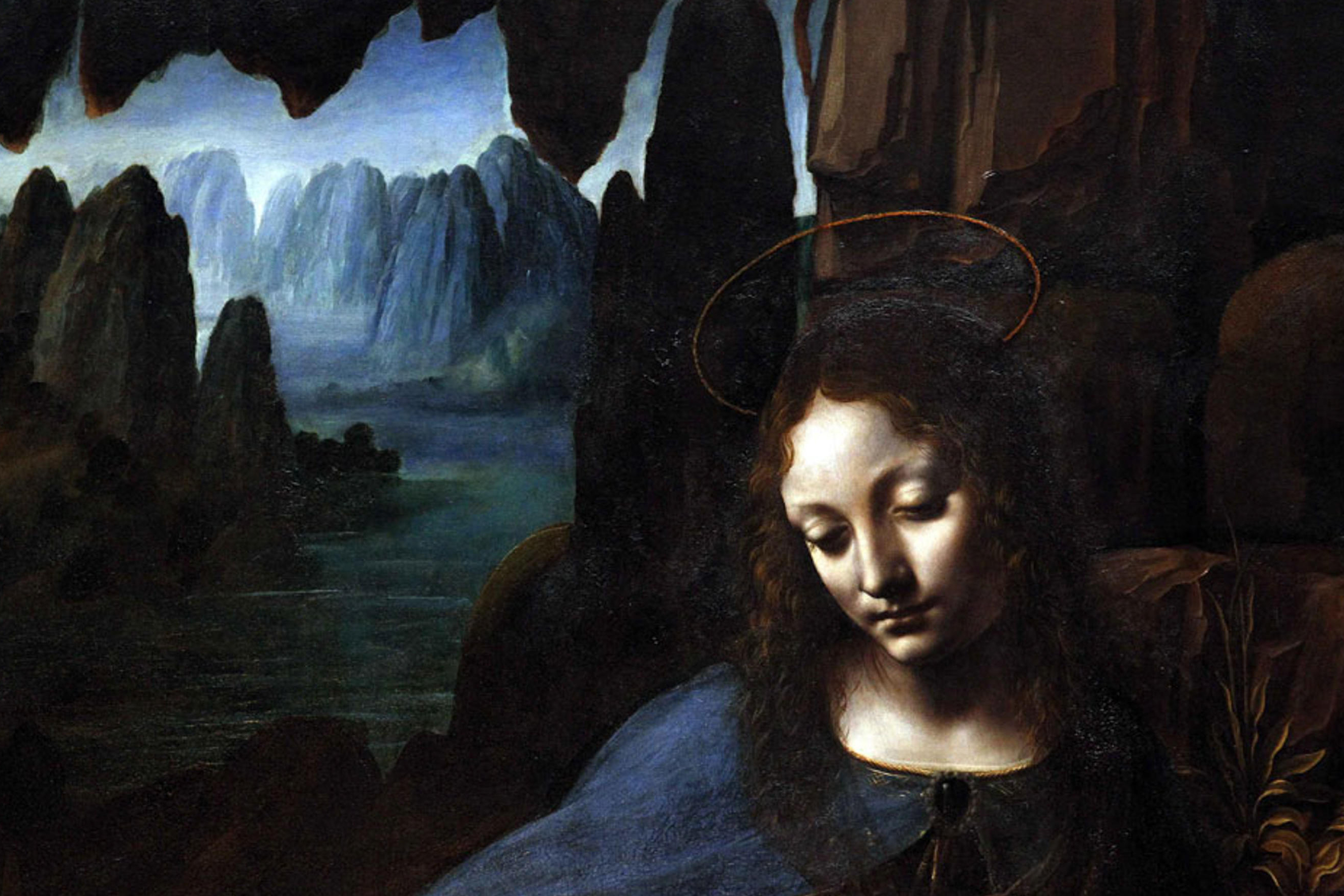 . English: detail of The Virgin of the Rocks by Leonardo da Vinci), at the National Gallery in London after 2010 conservation Virgin of the Rocks. between 1491 and 1508. 'The Virgin on the Rocks' by Leonardo da Vinci (1491-1508), at the National Gallery