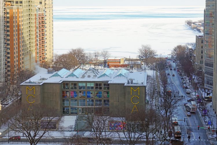 MCA museum of Contemporary Art with Lake Michigan in the background in Chicago, Illinois, USA.