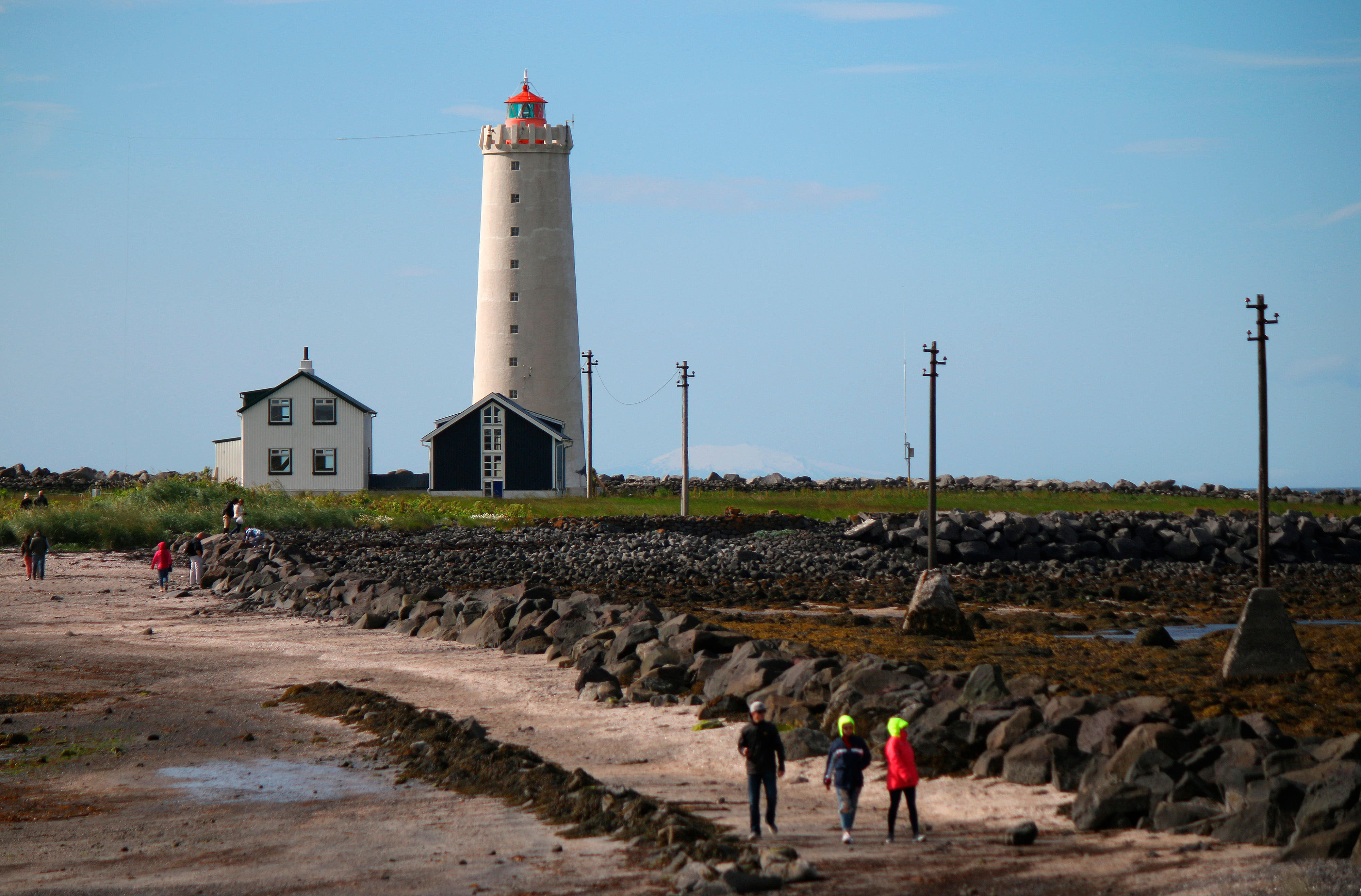 Grotta Island Lighthouse Leuchtturm, Seltjarnarnes, Reykjavik, Island.