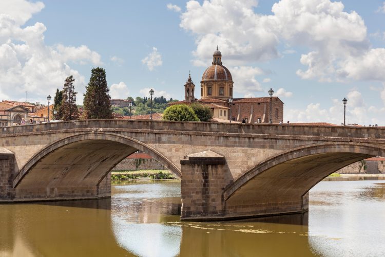 Ponte Alla Carraia Bridge, Santa Maria Del Carmine Church, and River Arno, Florence, Tuscany, Italy
