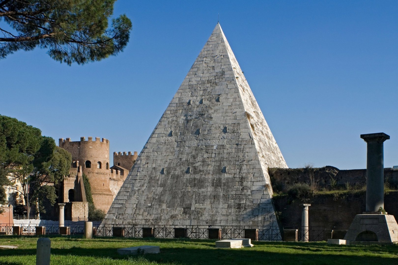 Caius Cestius's Pyramid seen from Non-Catholic Cemetery, Rome, Latium, Italy