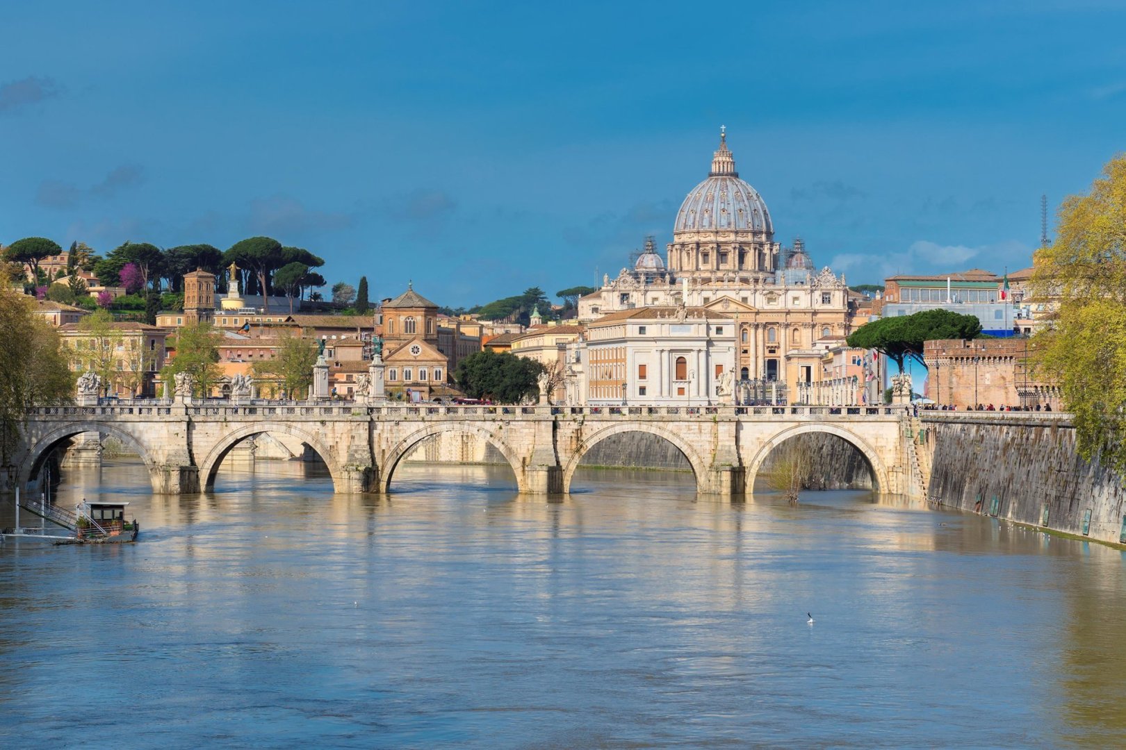 Beautiful view of St. Peter's cathedral with bridge in Vatican, Rome, Italy.