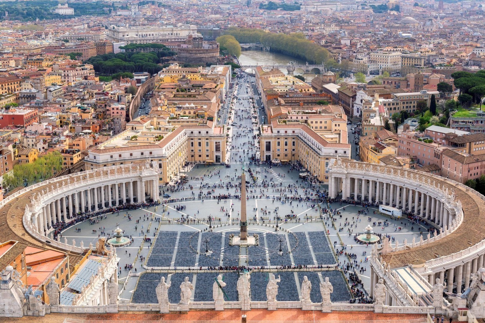 Aerial view of Rome, Italy. Saint Peters Square in the Vatican, Rome, Italy.