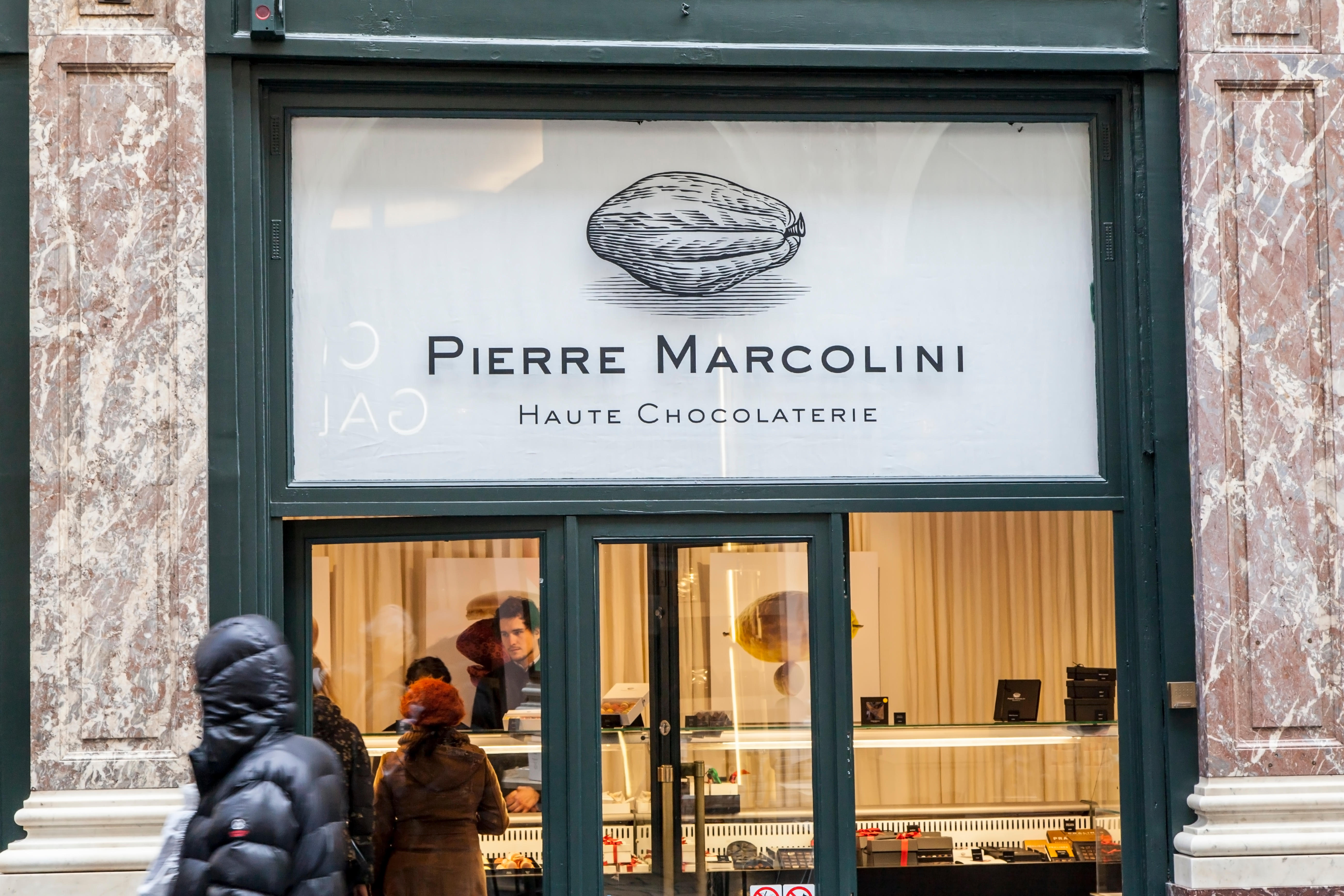 Pierre Marcolini chocolaterie shop at Galeries Royales in brussels, belgium.