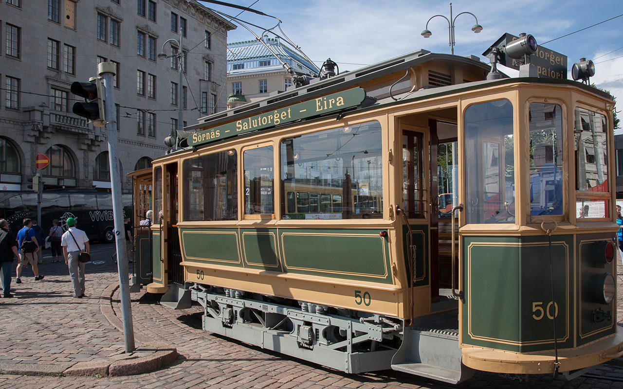 Tourist Tram in Market Square, Helsinki; Finland