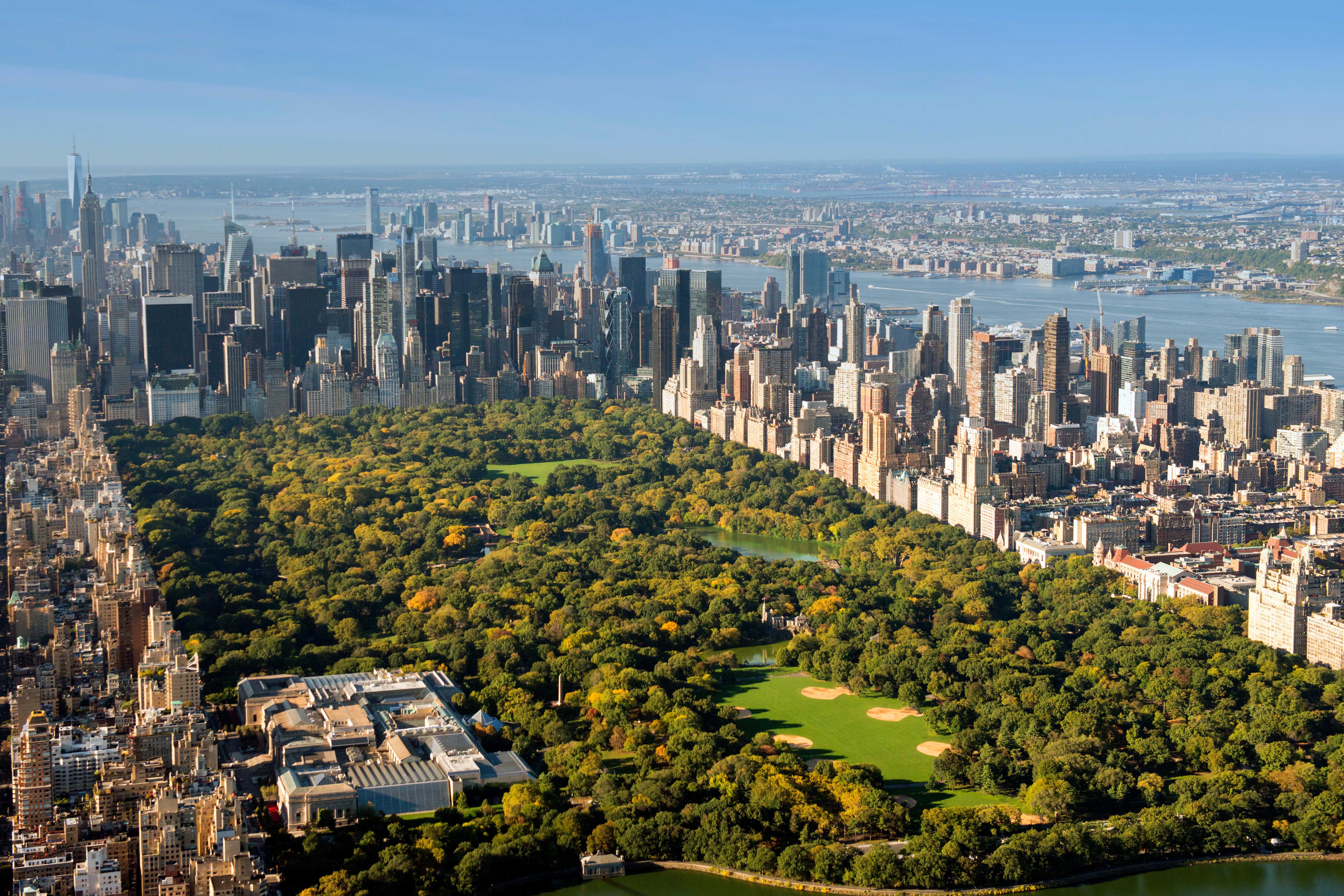 Aerial shot of Manhattan and Central Park from the Upper West Side East Harlem, New York USA