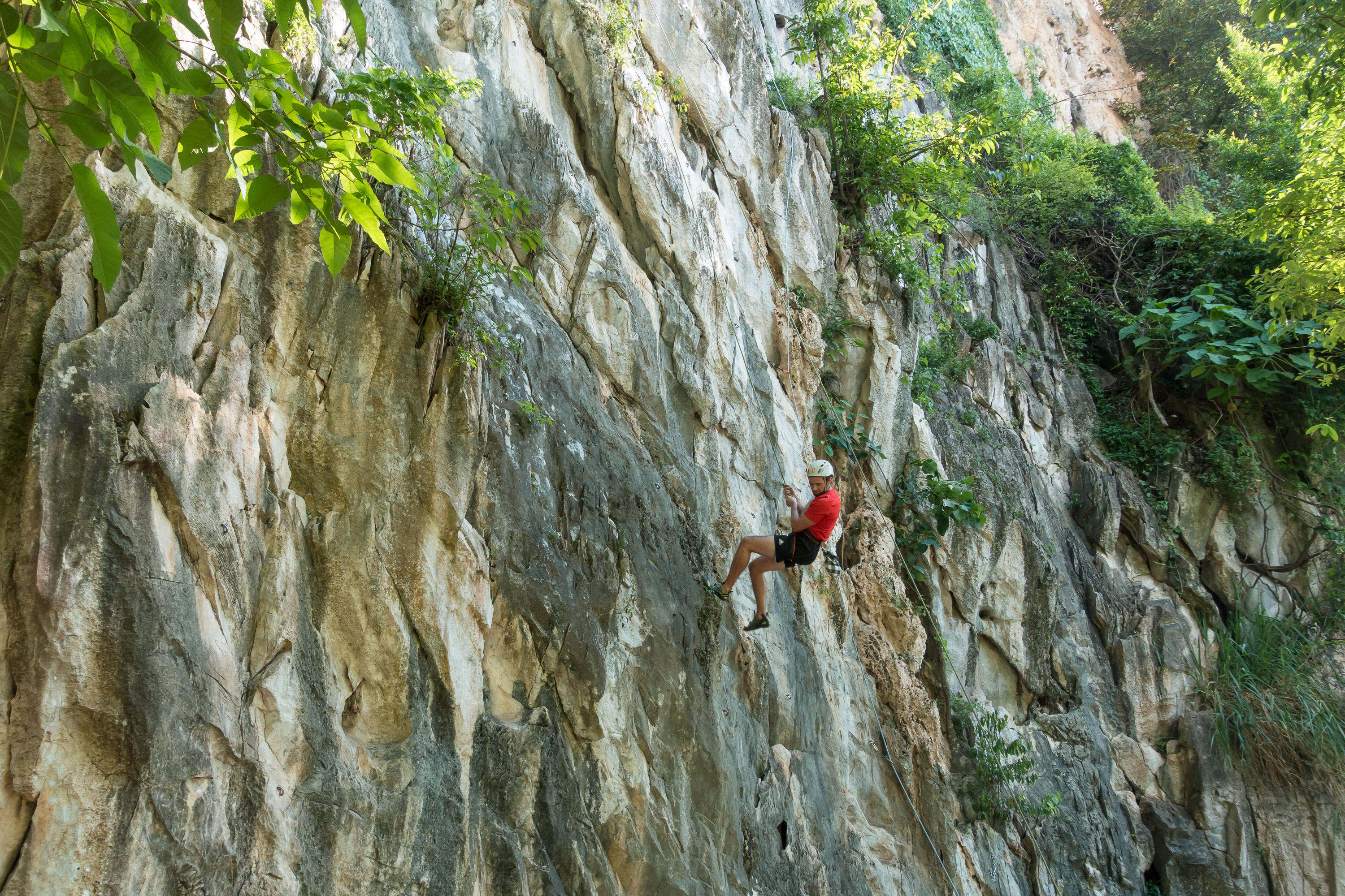 Rock climbers at Batu Caves (Gua Damai) near Kuala Lumpur, Malaysia