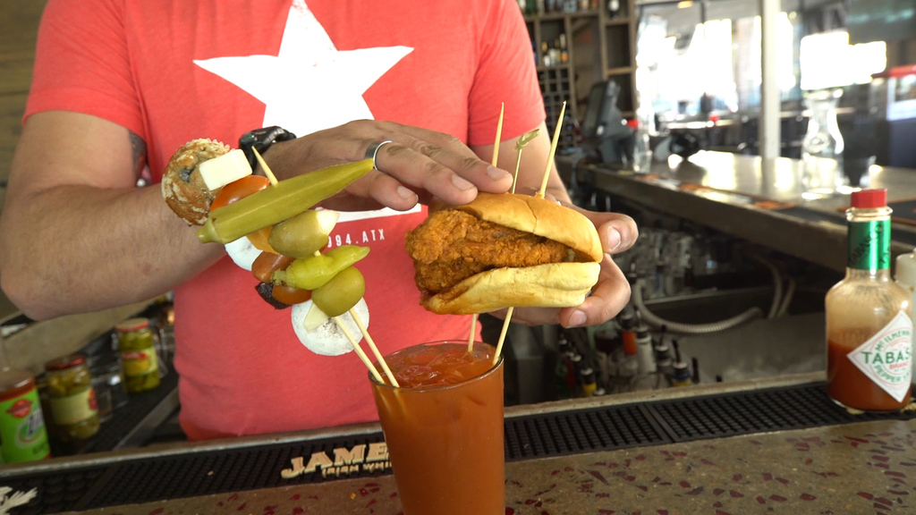 The Bloody Mary Topped With a Chicken Burger