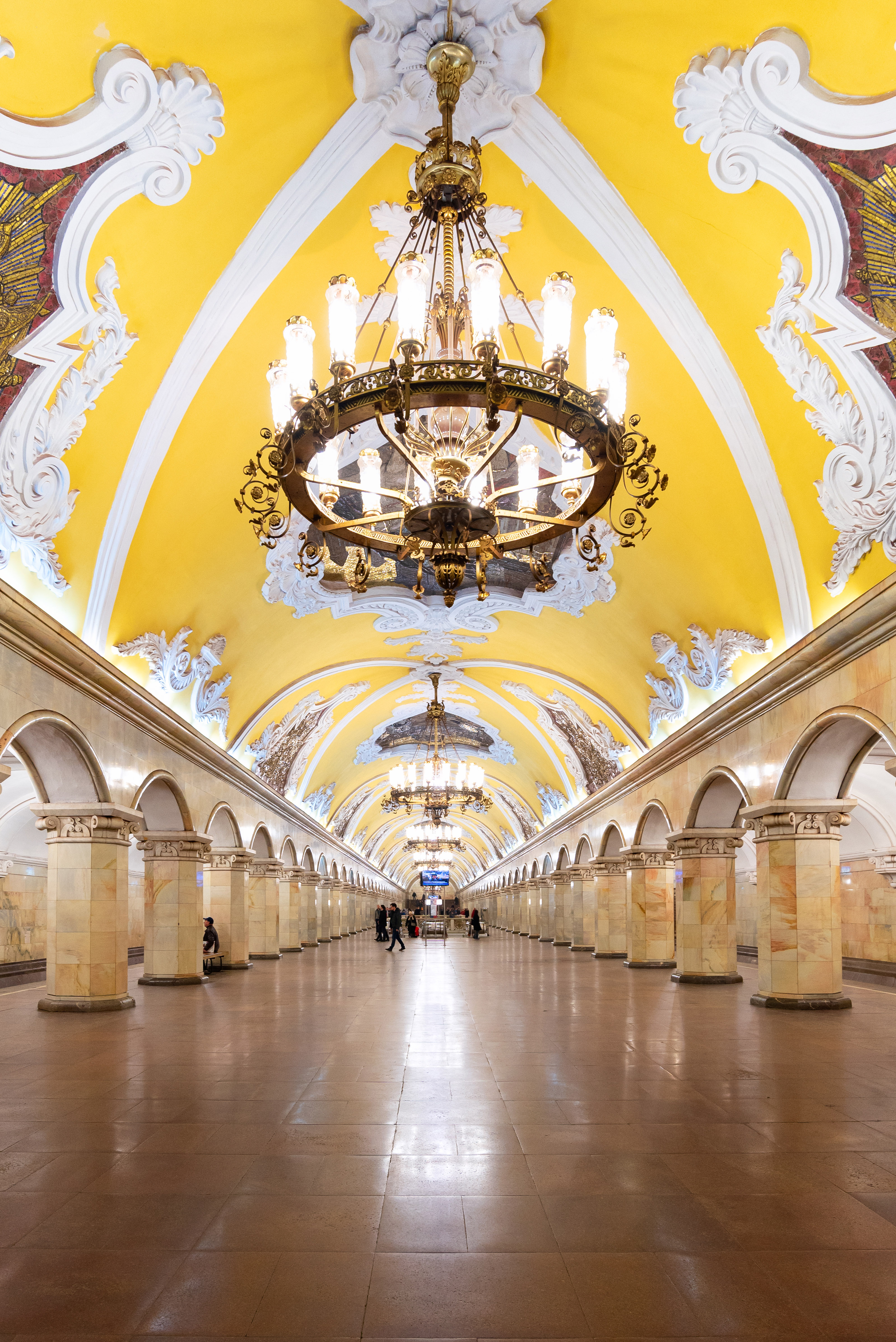 Interior design of the Komsomolskaya metro station in Moscow, Russia.