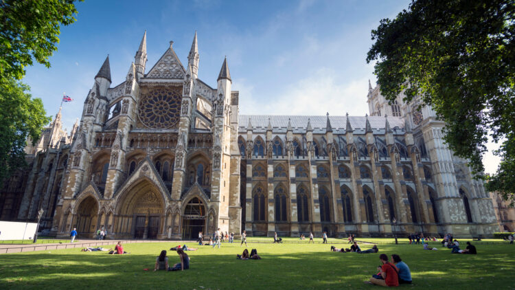 LONDON - JUNE 6, 2014: Westminster Abbey, is a large, mainly Gothic church,It is the traditional place of coronation and burial. The famous Westminster Abbey is among the oldest churches in London
