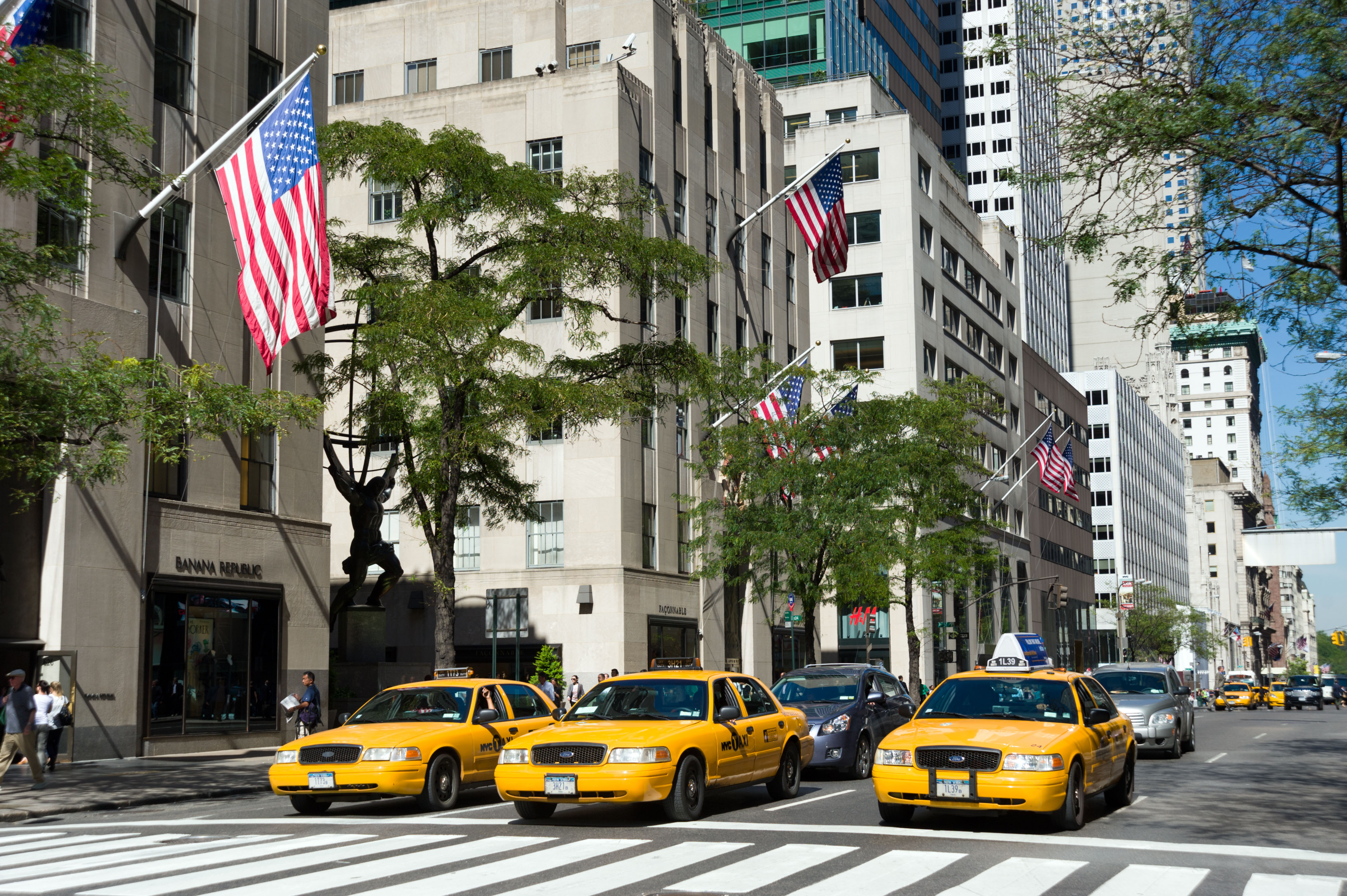 Taxis on Fifth Avenue, New York City streets, USA
